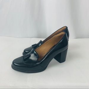 Clarks Leather Block Heel Oxford Loafers Sz 5